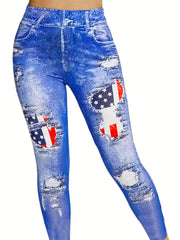 American Flag Denim Print Skinny Leggings Women's Clothing