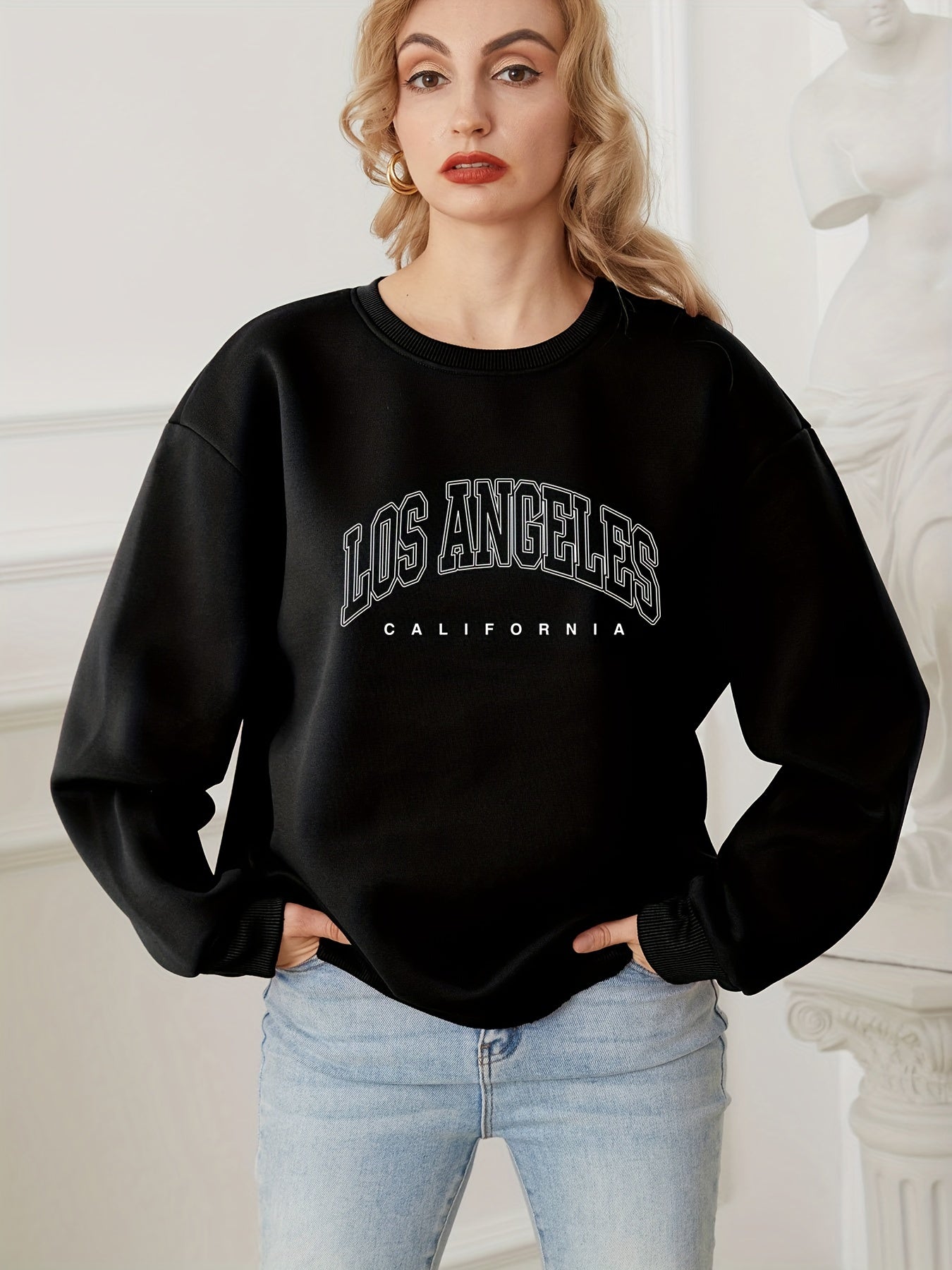 LA Letter Print Sweatshirt Crew Neck for Women
