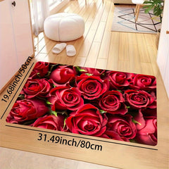 Element Rug Red Rose Pattern Machine Washable Floor Mat