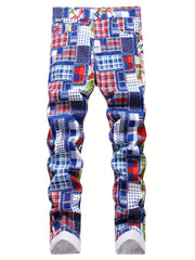 Boys Plaid Jeans Skinny Slim Fit Washed Denim Long Pants Kids Clothing