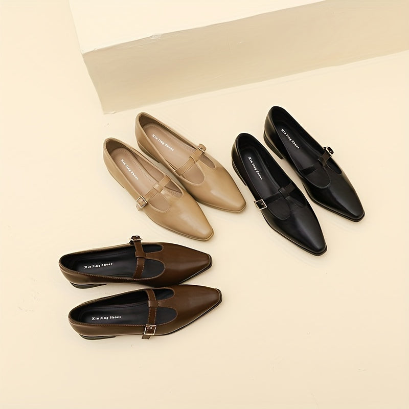 Chunky Low Heel Mary Shoes Buckle Strap Comfortable Walking Shoes