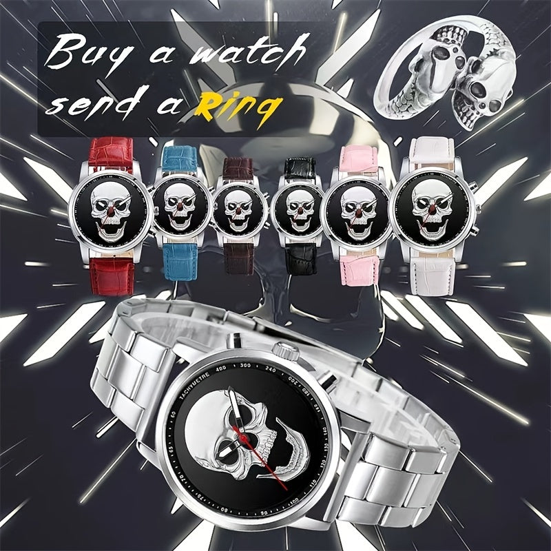 Skull Alloy Round Wrist Watch For Men And Women