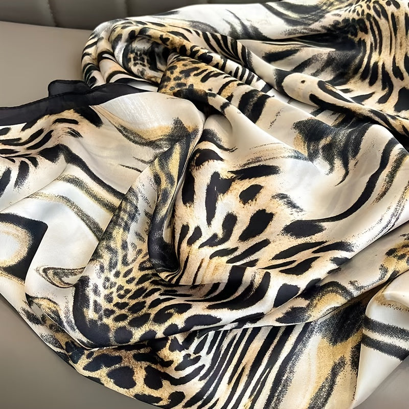 Leopard Print Satin Scarf Classic Oil Painting Pattern Shawl