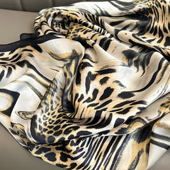 Leopard Print Satin Scarf Classic Oil Painting Pattern Shawl