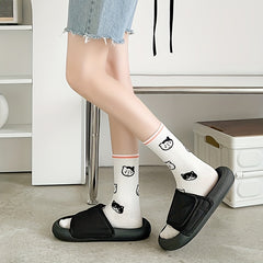 6 Pairs Cartoon Cat Print Socks Women's Mid Tube Stockings
