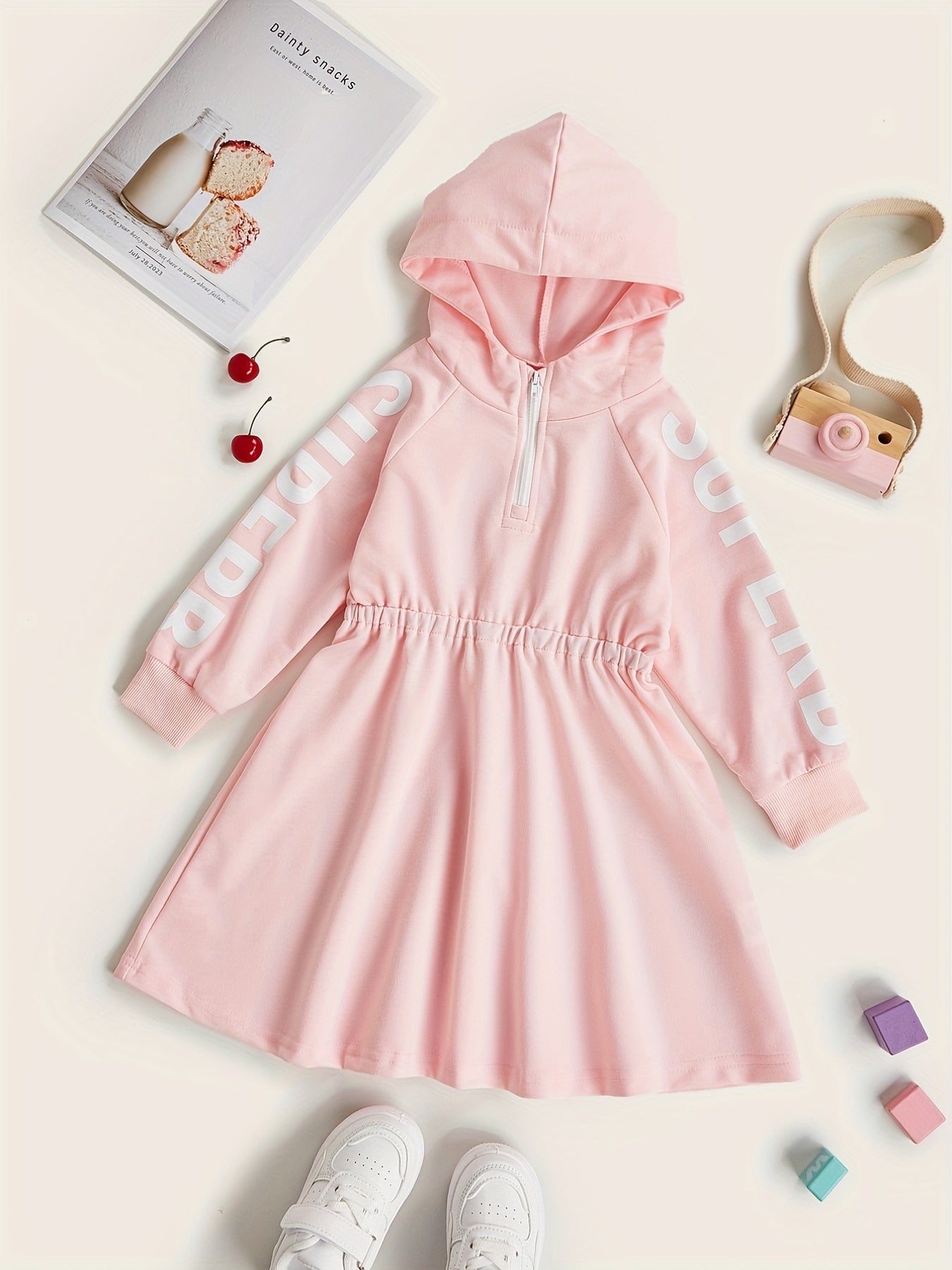 Toddler Girls' Zip Front Hooded Sweatshirt Dress