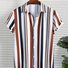 Vertical Stripe Pattern Men s Casual Short Sleeve Shirt For Summer