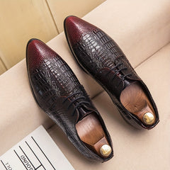 Men's Crocodile Pattern Lace Up Derby Shoes Business Formal Wedding