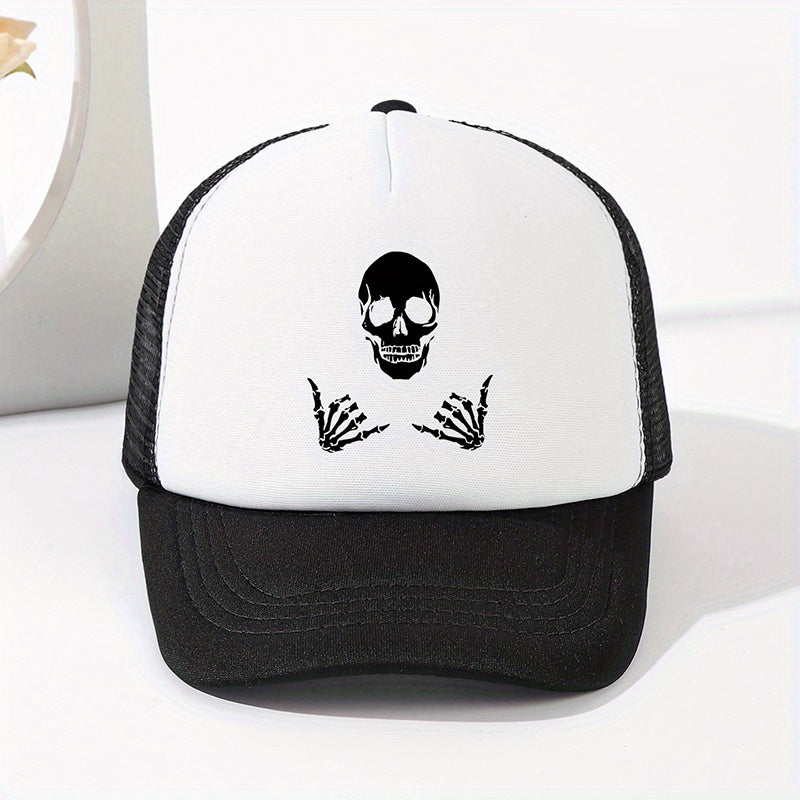 Summer Mesh Breathable Baseball Cap Men's Skull Print Trucker Hat