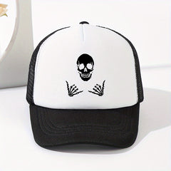 Summer Mesh Breathable Baseball Cap Men's Skull Print Trucker Hat