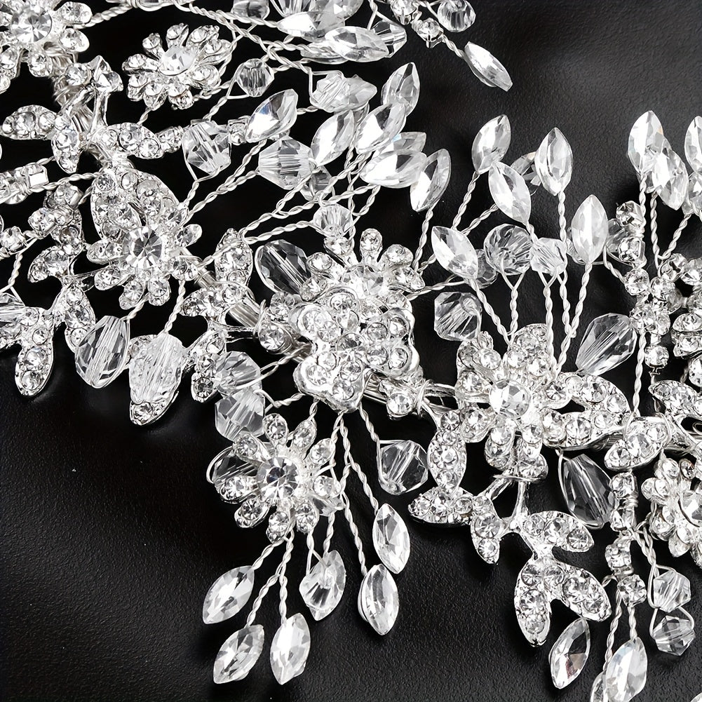Bridal Rhinestone Flower Headband Set