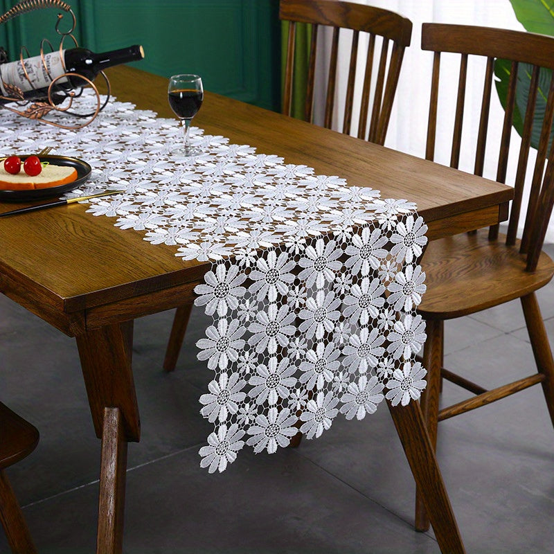 Vintage Daisy Lace Table Runner Floral Fabric TV Cabinet Dust Proof Cloth