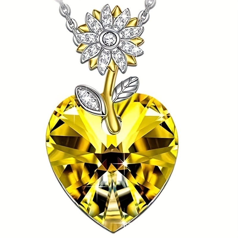 Girl's Sunflower Heart Necklace Pendant Romantic Christmas Gift