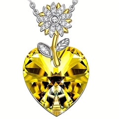 Girl's Sunflower Heart Necklace Pendant Romantic Christmas Gift