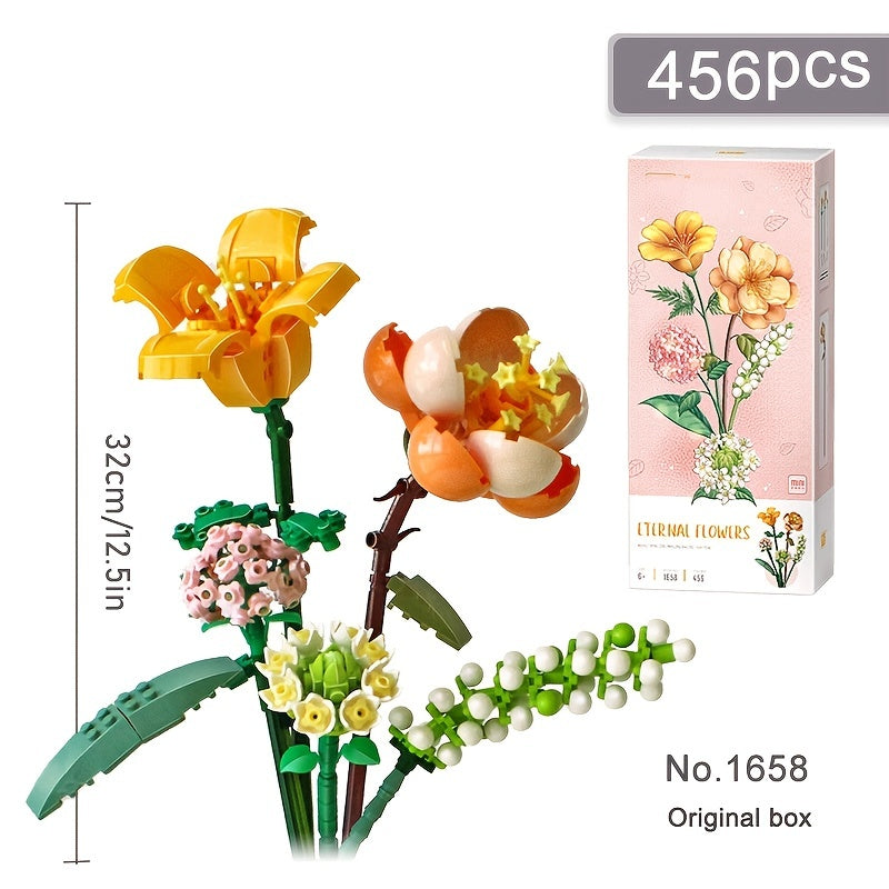 DIY Chrysanthemum Rose 3D Model Toy Mini Building Block Bouquet Home Decor