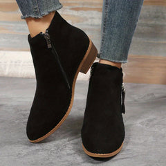 Women's Stacked Heel Ankle Boots Side Zipper Pointed Toe Solid Short Boots
