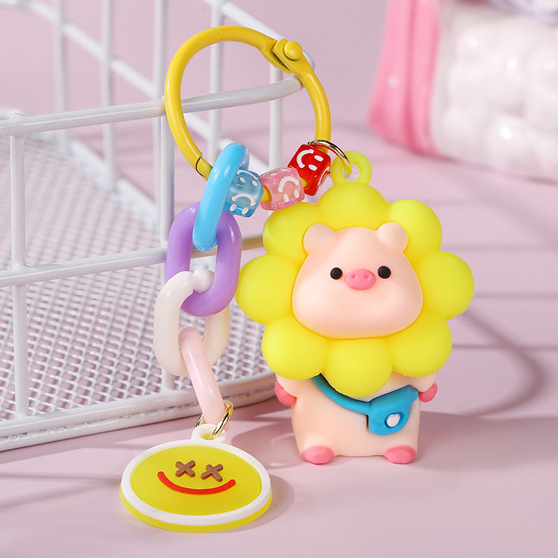Cartoon Sun Flower Piggy Keychain for Kids & Girls