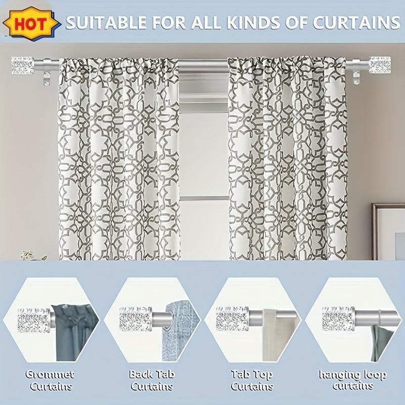 Heavy Duty Silver Curtain Rod, 2" Diameter, Adjustable Modern Drapery Rod