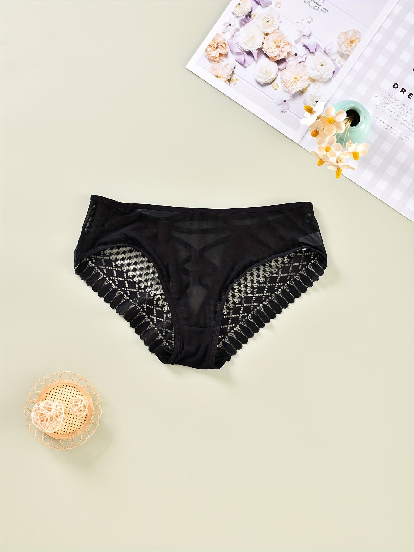 3 Pack Plus Size Floral Lace Cut Out Back High Stretch Panties Set