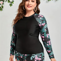 Colorblock Tropical Print Tankini Set