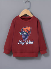 Kid's Halloween Style Beanie Skull Pattern Sweatshirt STAY WILD Print