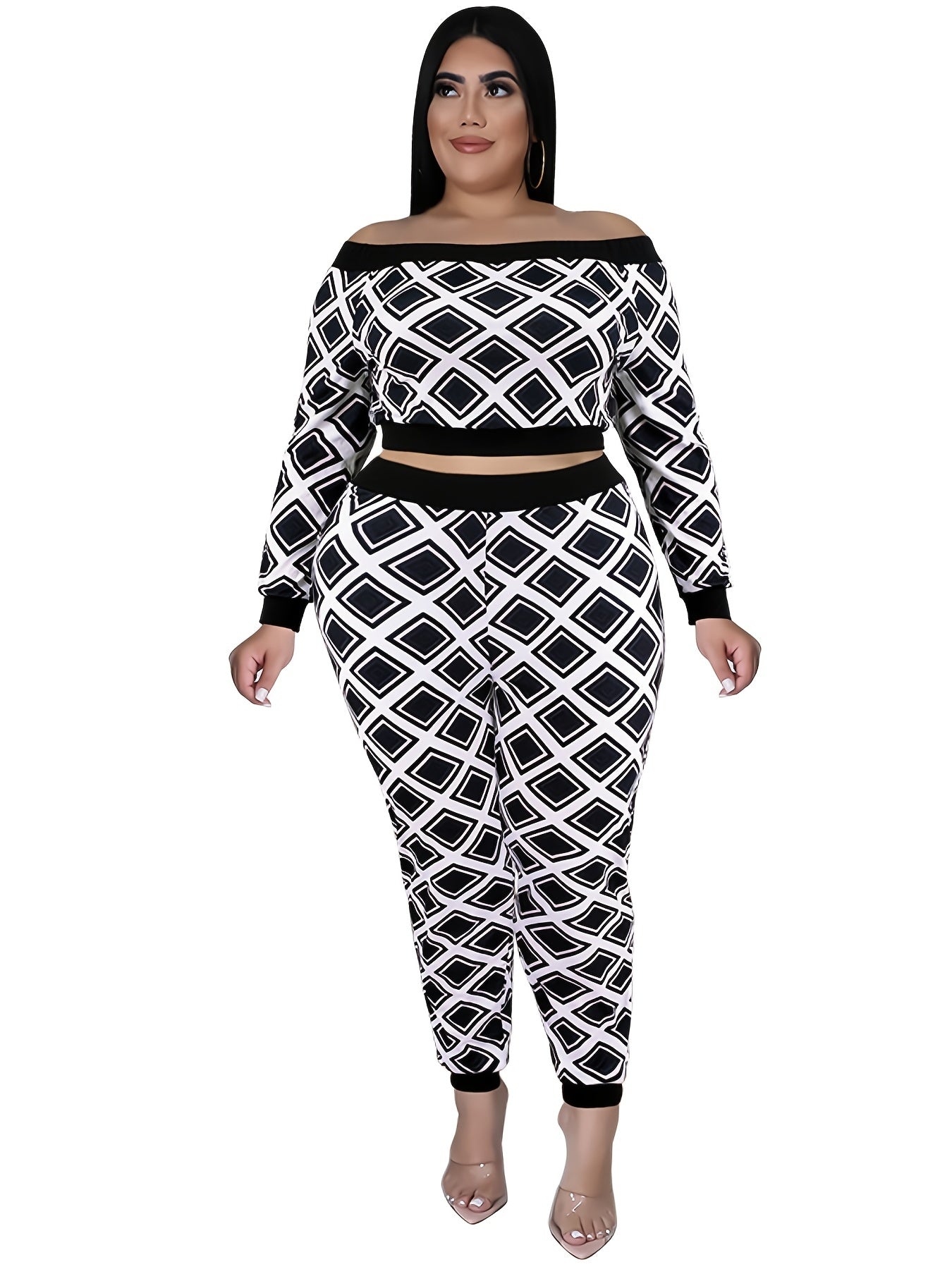 Geometric Off Shoulder 2pcs Set