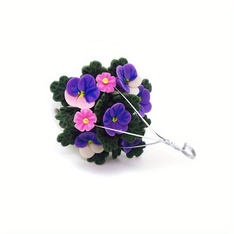 1:12 Dollhouse Clay Flower Pot Purple & Pink Mini Plant with Hanging Chain