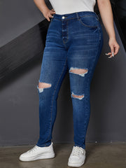 Ripped Button Up Stretch Skinny Jeans