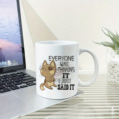11oz Cartoon Cat Ceramic Coffee Cup for Outdoor Travel