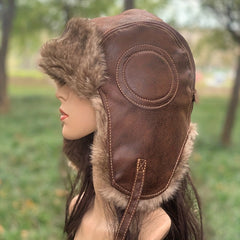 Winter Thickened PU Leather Windproof Hat for Outdoor Skiing