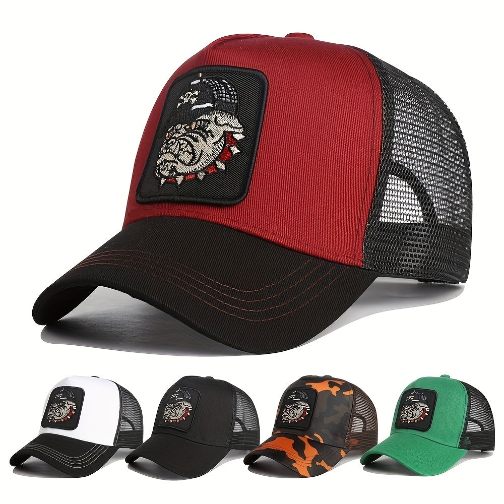 Dog Head Patch Trucker Hat Unisex Hip Hop Block Baseball Cap Mesh Breathable