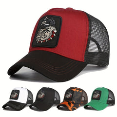 Dog Head Patch Trucker Hat Unisex Hip Hop Block Baseball Cap Mesh Breathable