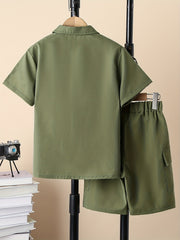 Boys Short Sleeve Shirt & Cargo Shorts Summer Outfit
