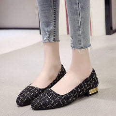 Women's Tweed Flat Shoes Almond Toe Slip On Soft Sole Shoes