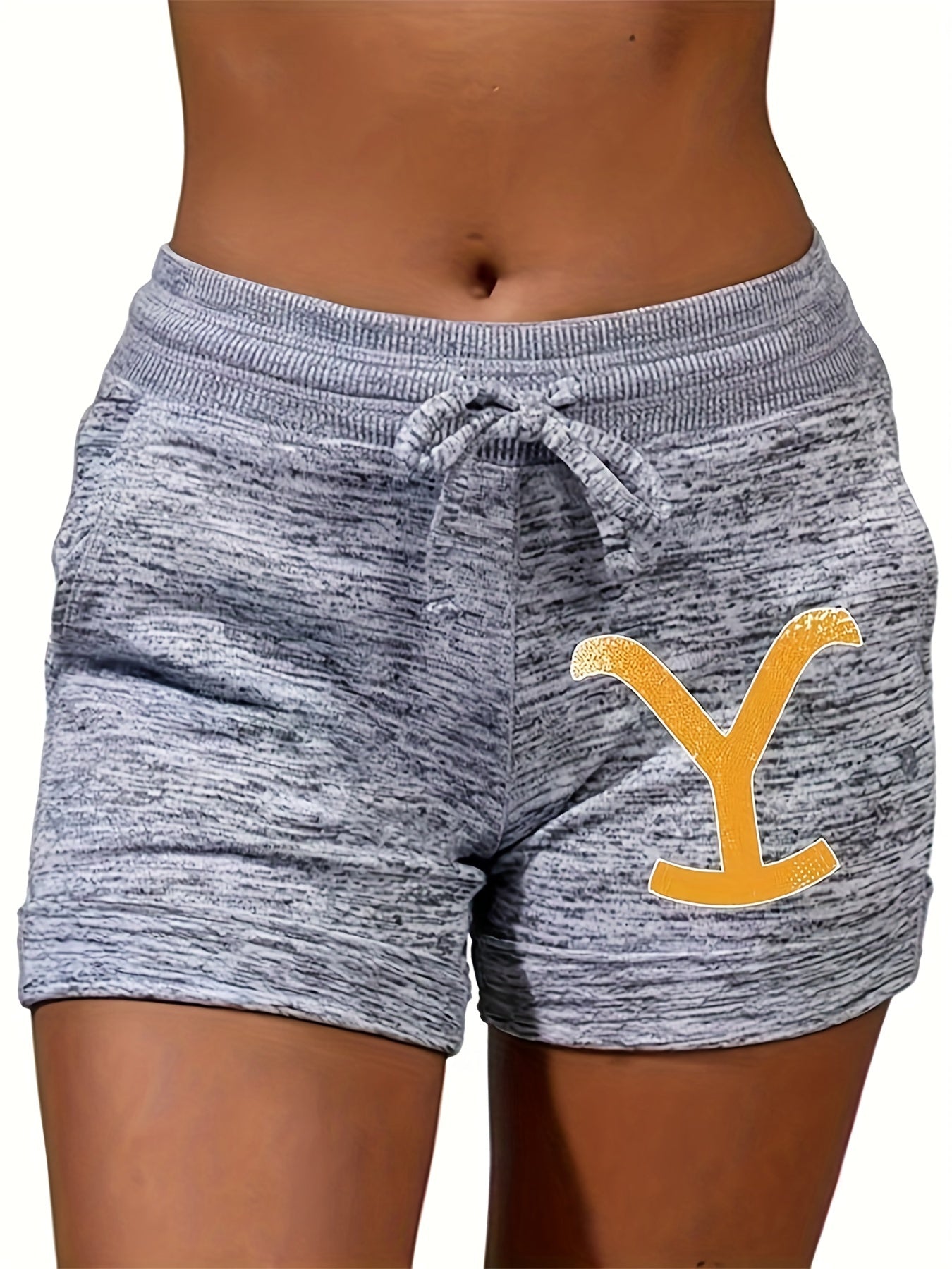Graphic Drawstring Shorts Dual Pockets Casual Style