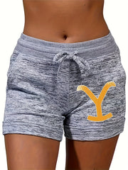 Graphic Drawstring Shorts Dual Pockets Casual Style