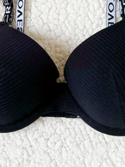 Letter Print Push Up Bra Breathable Adjustable Women's Lingerie