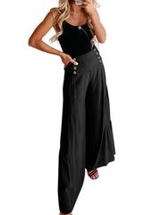 Solid Button Wide Leg Pants for Women