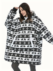 Elk & Snowflake Flannel Fleece Hooded TV Blanket