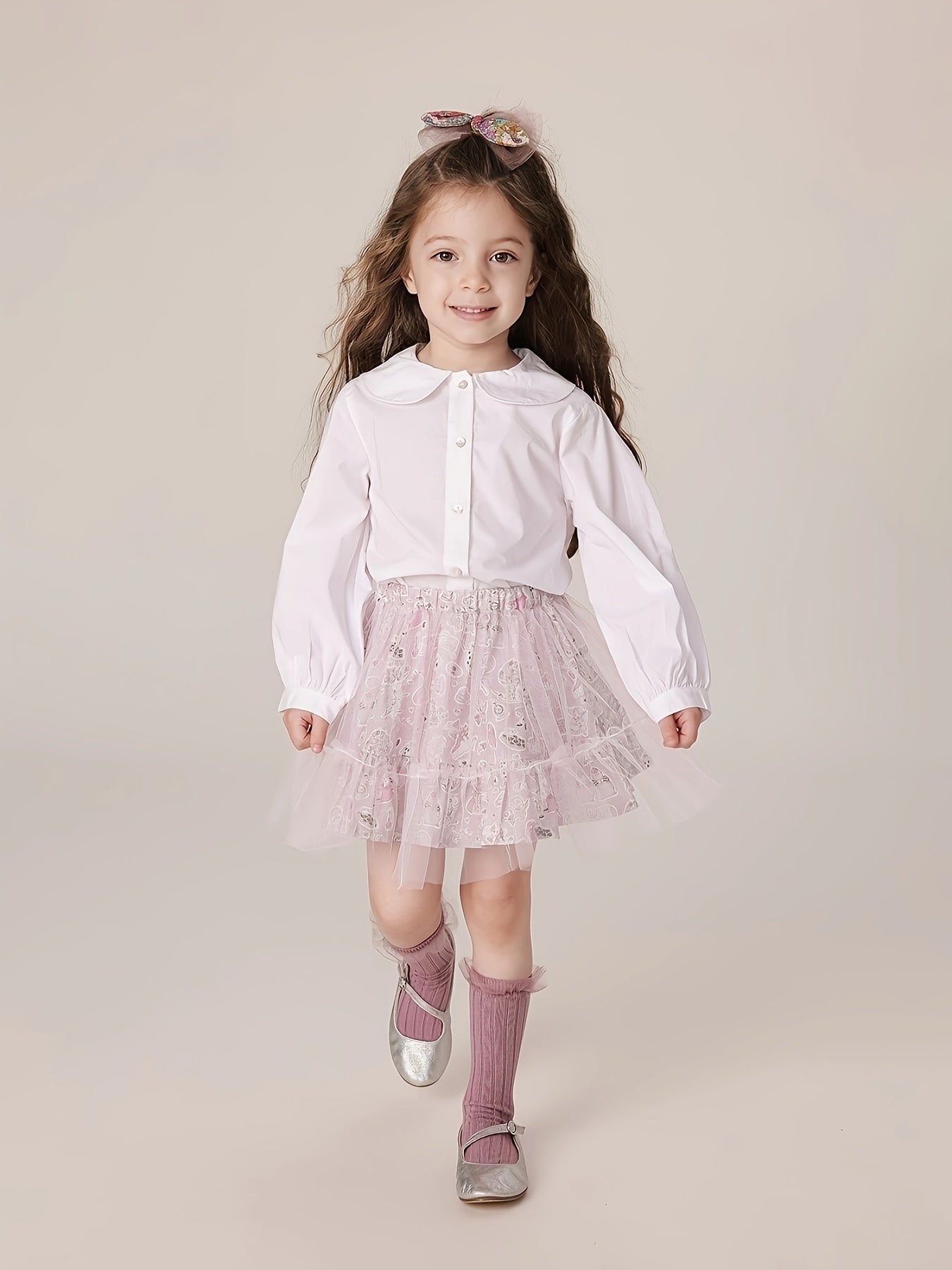 MARC&JANIE Girls Button Down Collared Shirt Preppy Style Kids Shirt