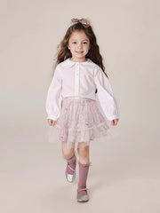MARC&JANIE Girls Button Down Collared Shirt Preppy Style Kids Shirt