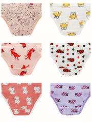 6pcs Girl's Triangle Panties Cartoon Pattern Elastic Waist Shorts 100 Cotton