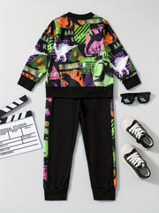 Boys Dino Print Sweatshirt & Sweatpants Set