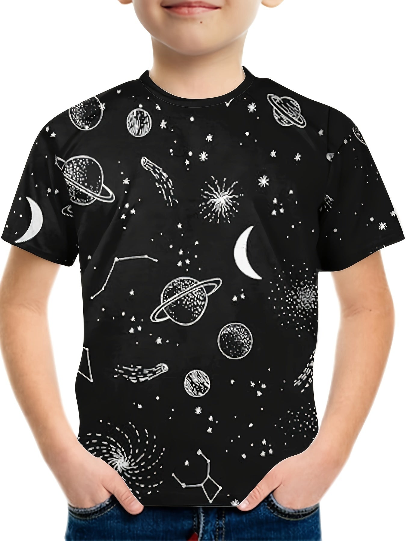 Galaxy Doodle Print Boy's T-shirt Kids Casual Breathable Summer Top