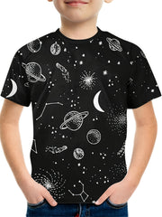 Galaxy Doodle Print Boy's T-shirt Kids Casual Breathable Summer Top