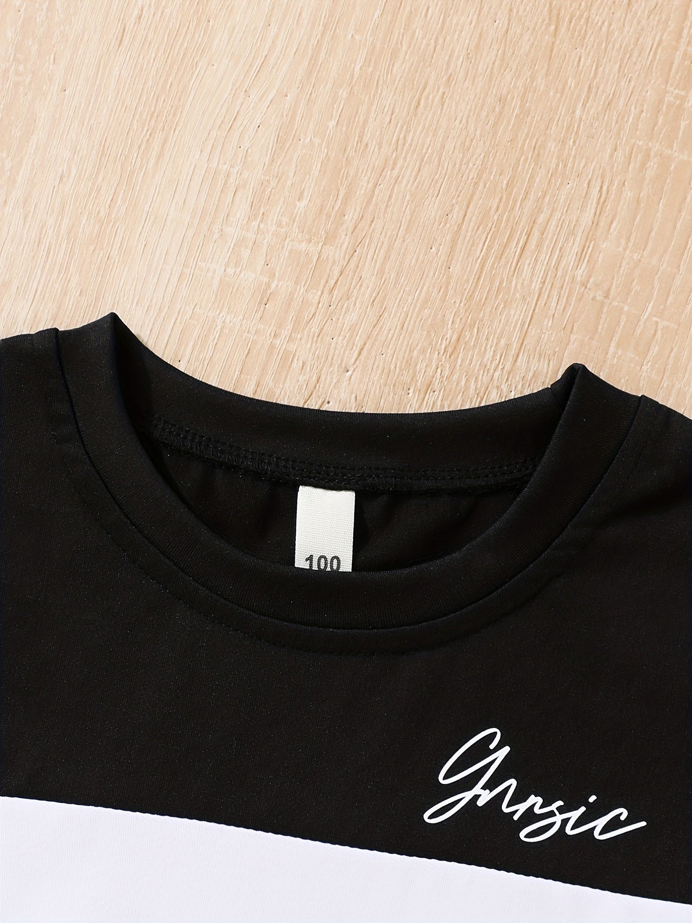 Kids Block T shirt Letter Print Short Sleeve Top