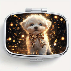 Dog Print Square Medicine Box Two Compartment Pill Box