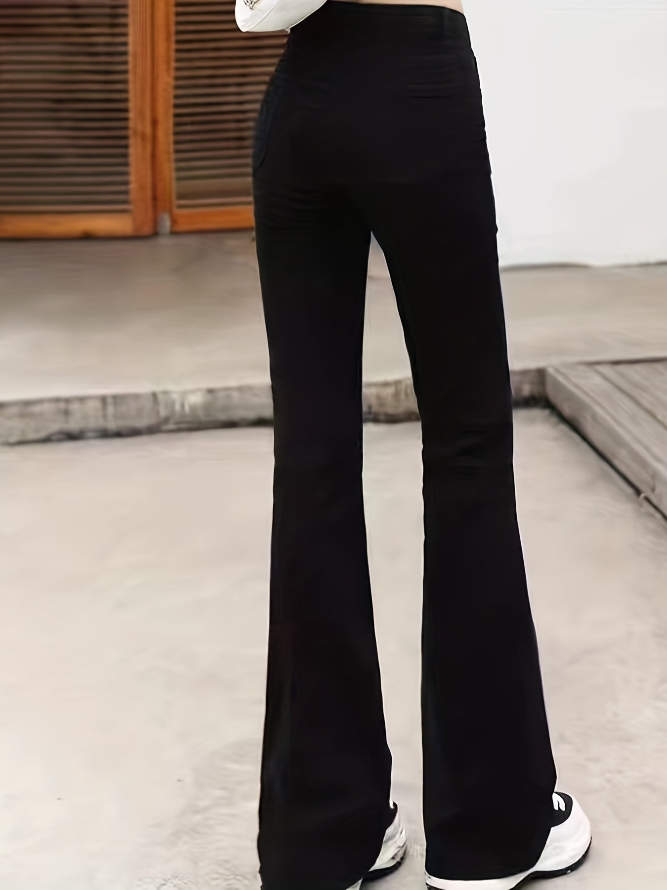 High Rise Flare Leg Jeans Slash Pocket Stretch Denim Pants