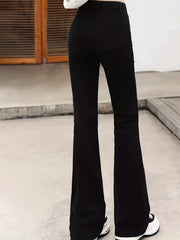 High Rise Flare Leg Jeans Slash Pocket Stretch Denim Pants