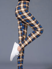 Sexy Plaid Slim Leggings High Waist Elastic Bottoms
